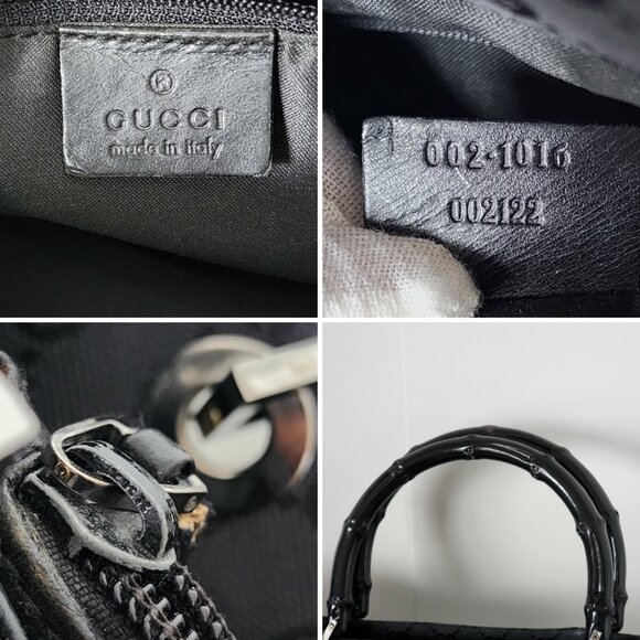 Authentic Vintage Gucci Black Canvas Monogram Bamboo Handle Two-way Tote Bag - Picture 4 of 13